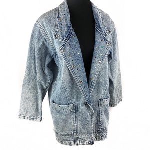 Vintage 80’s Acid Washed rhinestone Studded Blazer